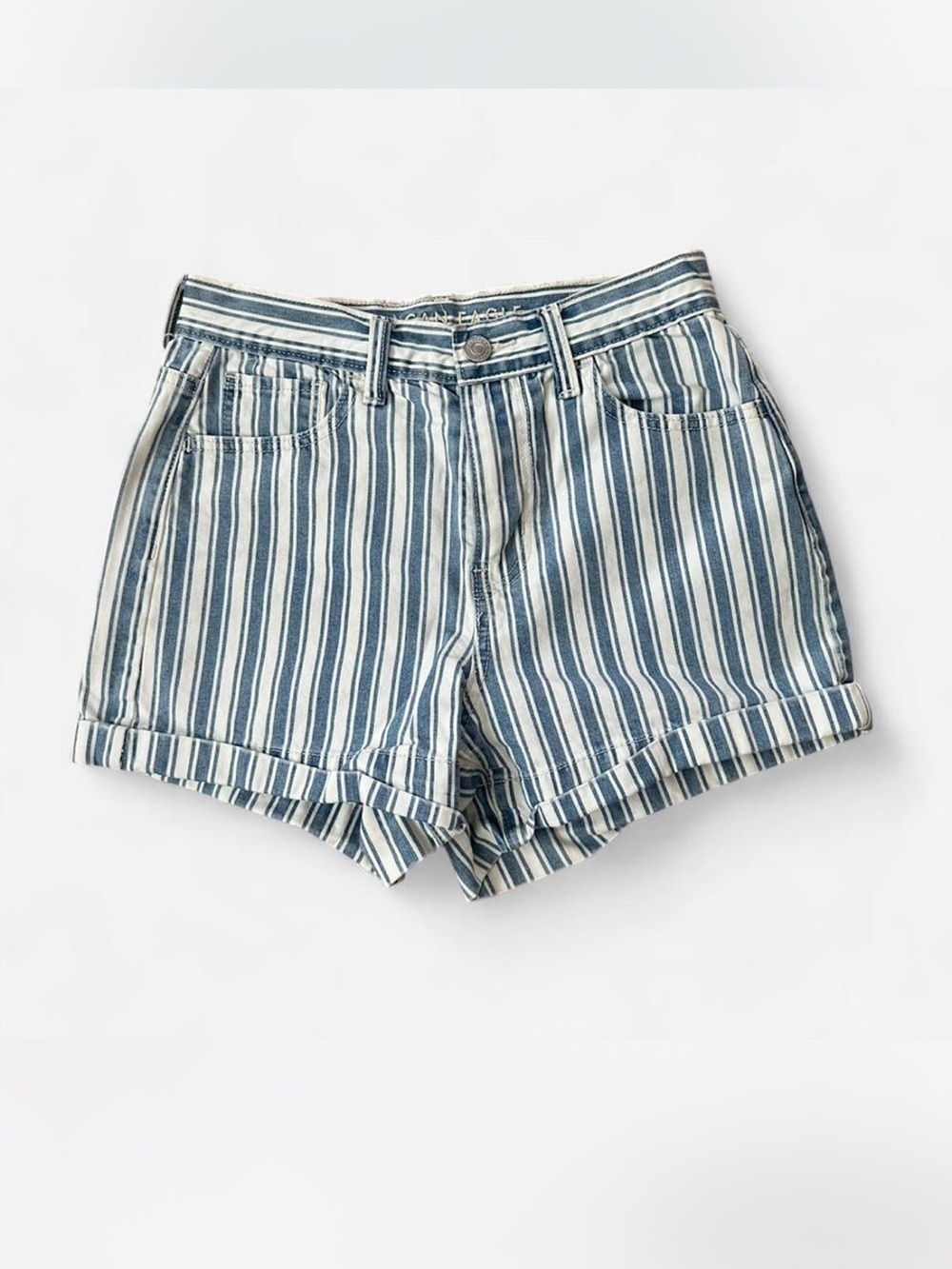 American Eagle Striped Blue and White Women’s High-Rise Shorts